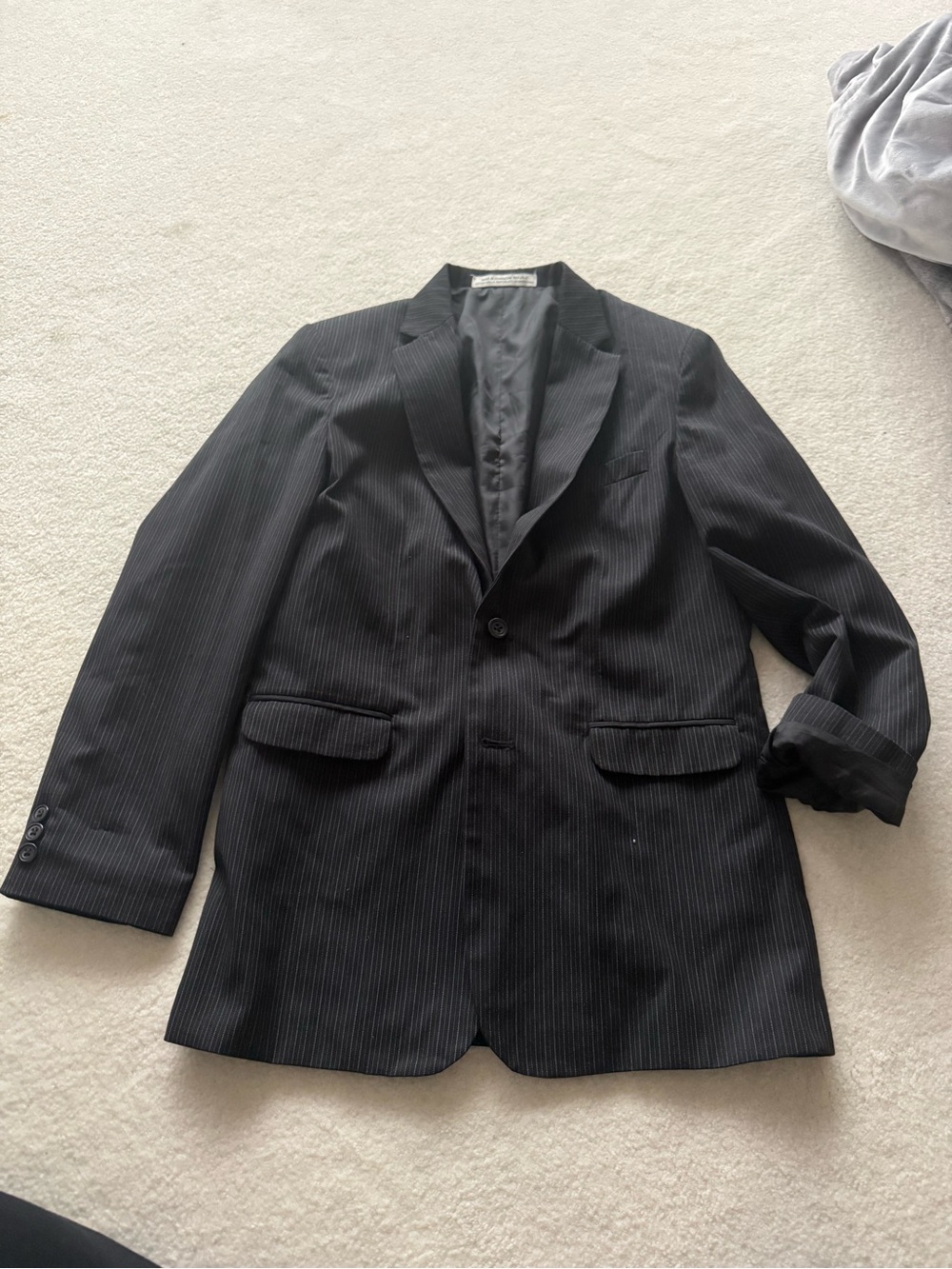Perry Ellis Black Pinstripe Two-Button Suit Jacket